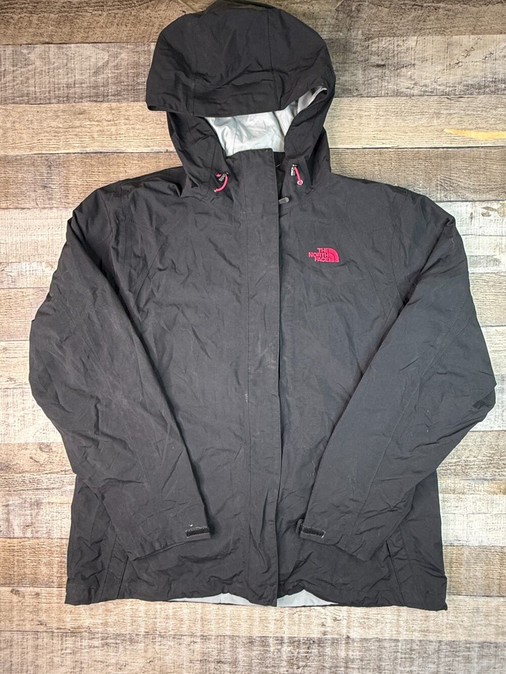 The North Face Hyvent Hooded Windbreaker Jacket Zip Black Women's XL Shell